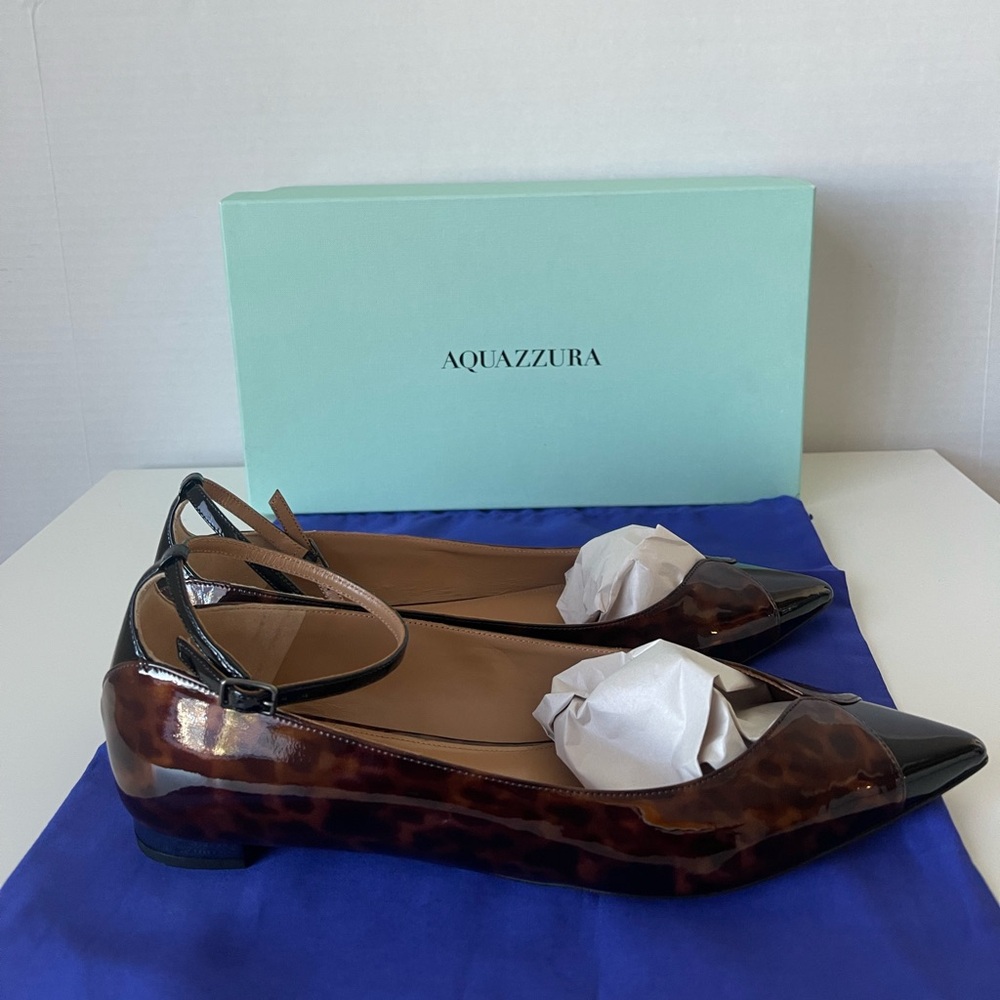 NWT AQUAZZURA PINOT BALLET TORTOISE SHELl /BLACK - Picture 6 of 14